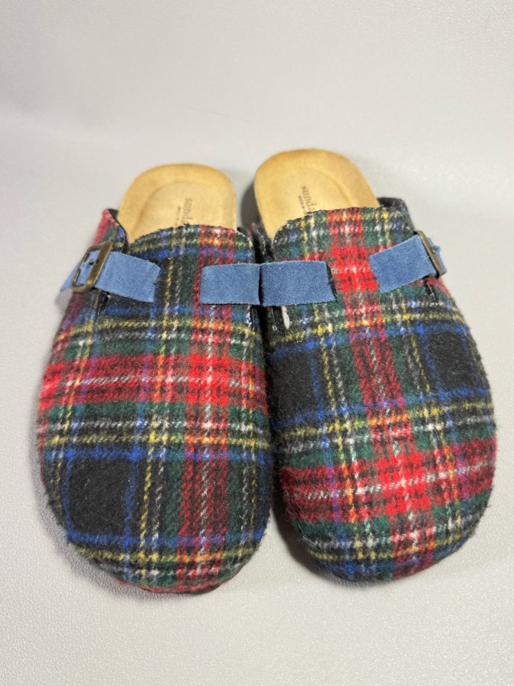 Sundance Multicolored Plaid Wool Cork Comfort Clogs - Picture 4 of 12